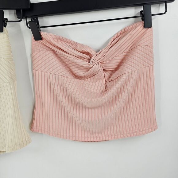 Elegant Cream and Pink Knotted Strapless Medium Top Trend - Picture 2 of 4